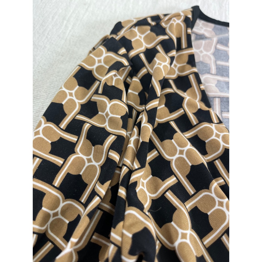 Women's Geometric Wrap Midi Dress Short Puff Sleeves S Secretary 50's Church - Picture 13 of 13